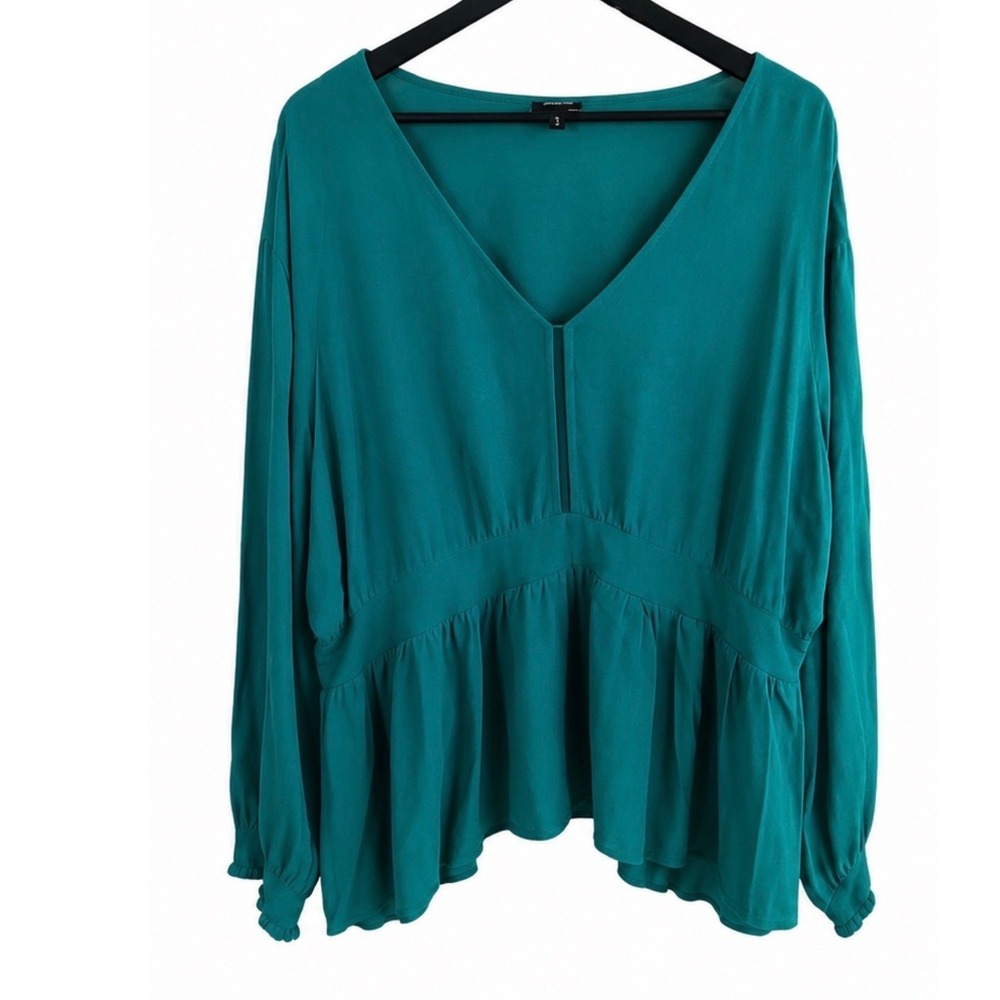 Torrid Peplum Blouse Womens 4 Emerald Green EUC V-Neck Long Sleeve Gauze Top